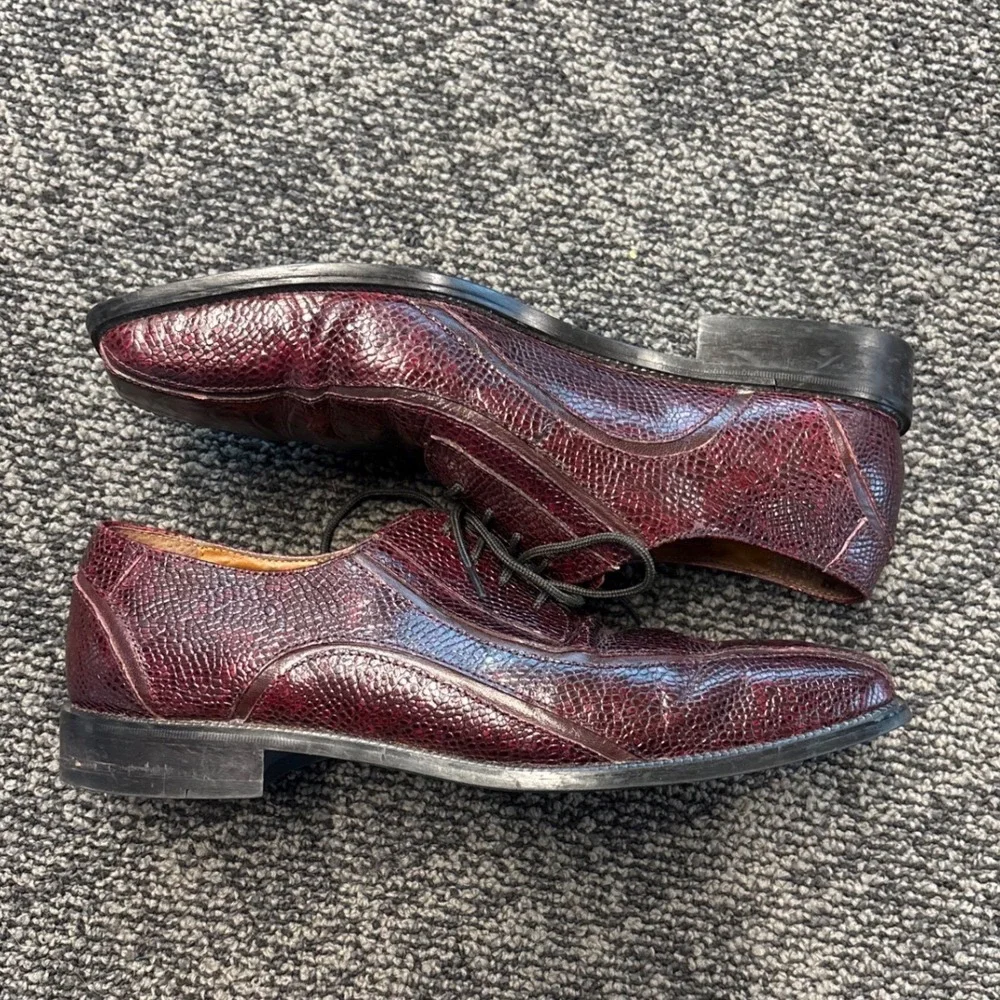 Stacy Adams Mens 11M Burgundy Ostrich Lizard Print Leather Dress Shoes 23139-05